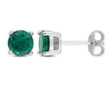 1.70 Carat (ctw) Lab-Created Emerald Solitaire Stud Earrings in Sterling Silver (6mm)